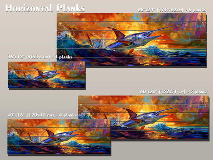 Fishing Wall Art – Colorful Marlin Print on Natural Wood Artwork with UV Fade Resistant Print