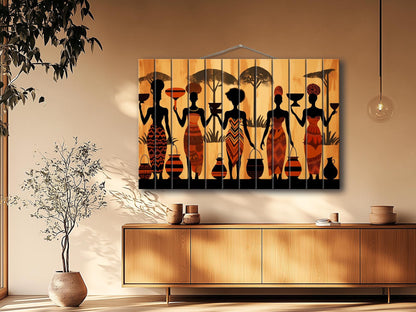 Wood Wall Art – Abstract African Painting on Wood | Ethnic Wall Decor, Rustic Style