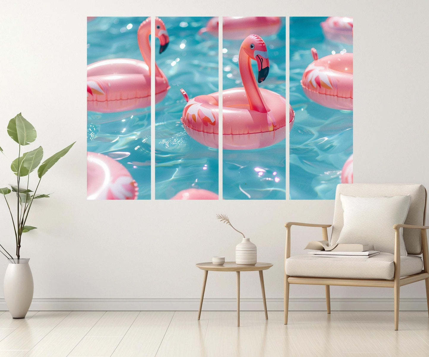 Pink Flamingo Canvas Print – Swimming Pool Wall Art | Framed Summer Decor
