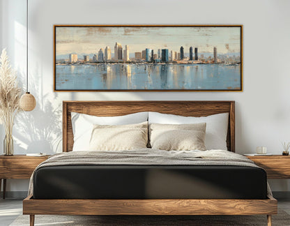 San Diego Canvas Print – Rustic Framed Cotton Canvas, Retro Skyline Wall Art