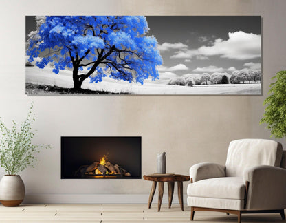 Blue Blossom Tree Canvas - Minimalist Wall Decor | Framed Canvas Print, Ready to Hang