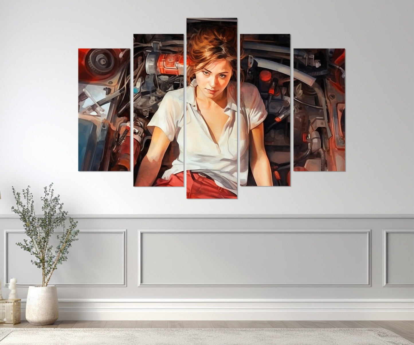 Mechanic Woman Canvas Print - Retro Mechanic Painting | Framed Gallery Wrapped Wall Art