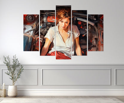 Mechanic Woman Canvas Print - Retro Mechanic Painting | Framed Gallery Wrapped Wall Art
