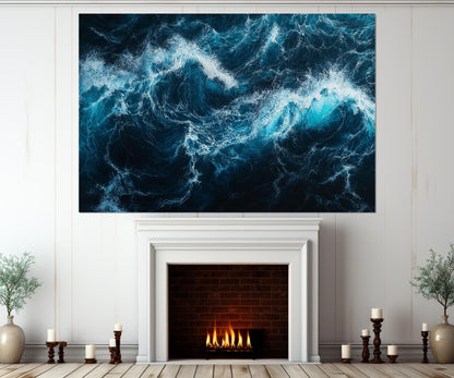 Ocean Wall Art - Deep Blue Waves Canvas Print | Large Framed Ocean Artwork Ready to Hang