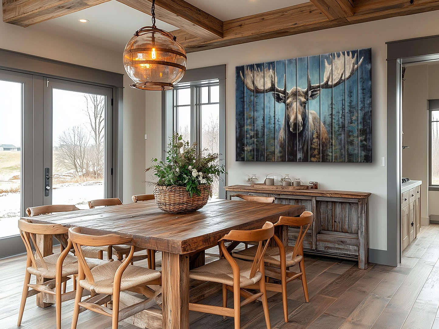 Rustic Moose Wall Art – Natural Wood Wall Decor With Wood Grain Texture