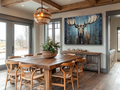 Rustic Moose Wall Art – Natural Wood Wall Decor With Wood Grain Texture