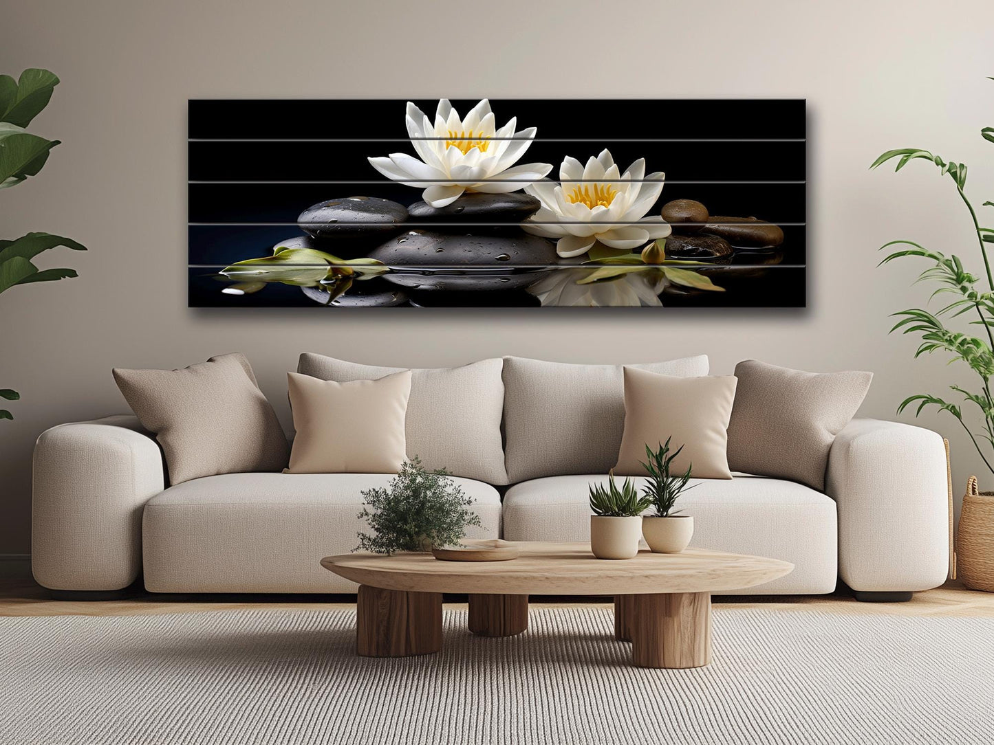 White Lily Wall Art – Natural Wood Print | Zen Spa Decor with Unique Wood Grain