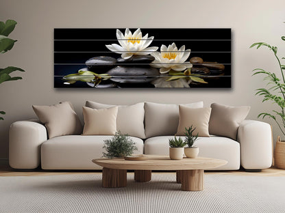 White Lily Wall Art – Natural Wood Print | Zen Spa Decor with Unique Wood Grain