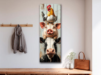 Farm Animal Wall Art – Rustic Farmhouse Decor Wooden Farm Print on Wood Planks
