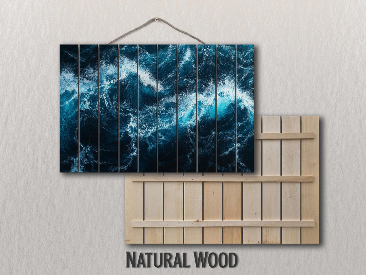Ocean Wall Art – Deep Blue Waves Print on Wood | Rustic Nautical Decor