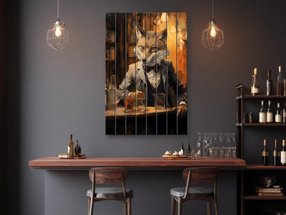 Fox Bartender Print on Natural Wood – Bar  Wall Art