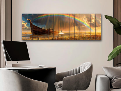 Noah's Ark Wall Art – Natural Wood Plank Print | Rustic Farmhouse Decor