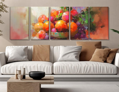 Fruit Basket Painting - Large Impressionist Canvas Print | Kitchen Wall Art, Ready to Hang