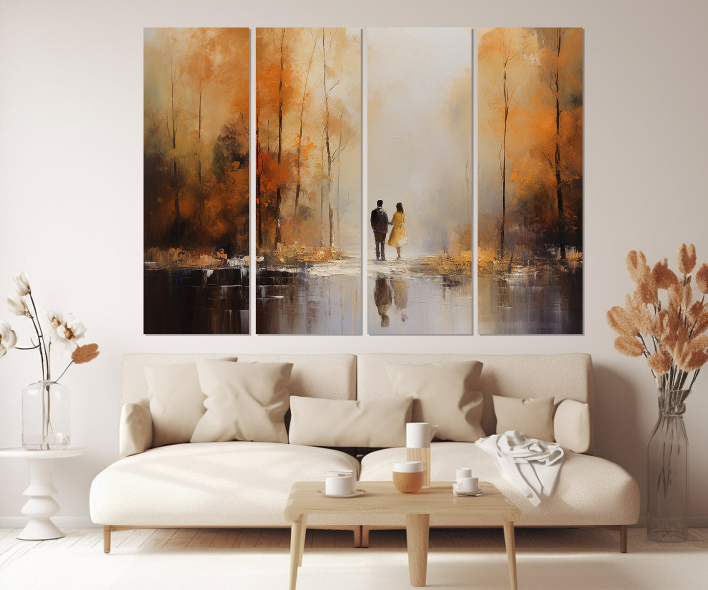 Autumn Forest Canvas Print - Romantic Couple Wall Decor, Ready to Hang Framed Art