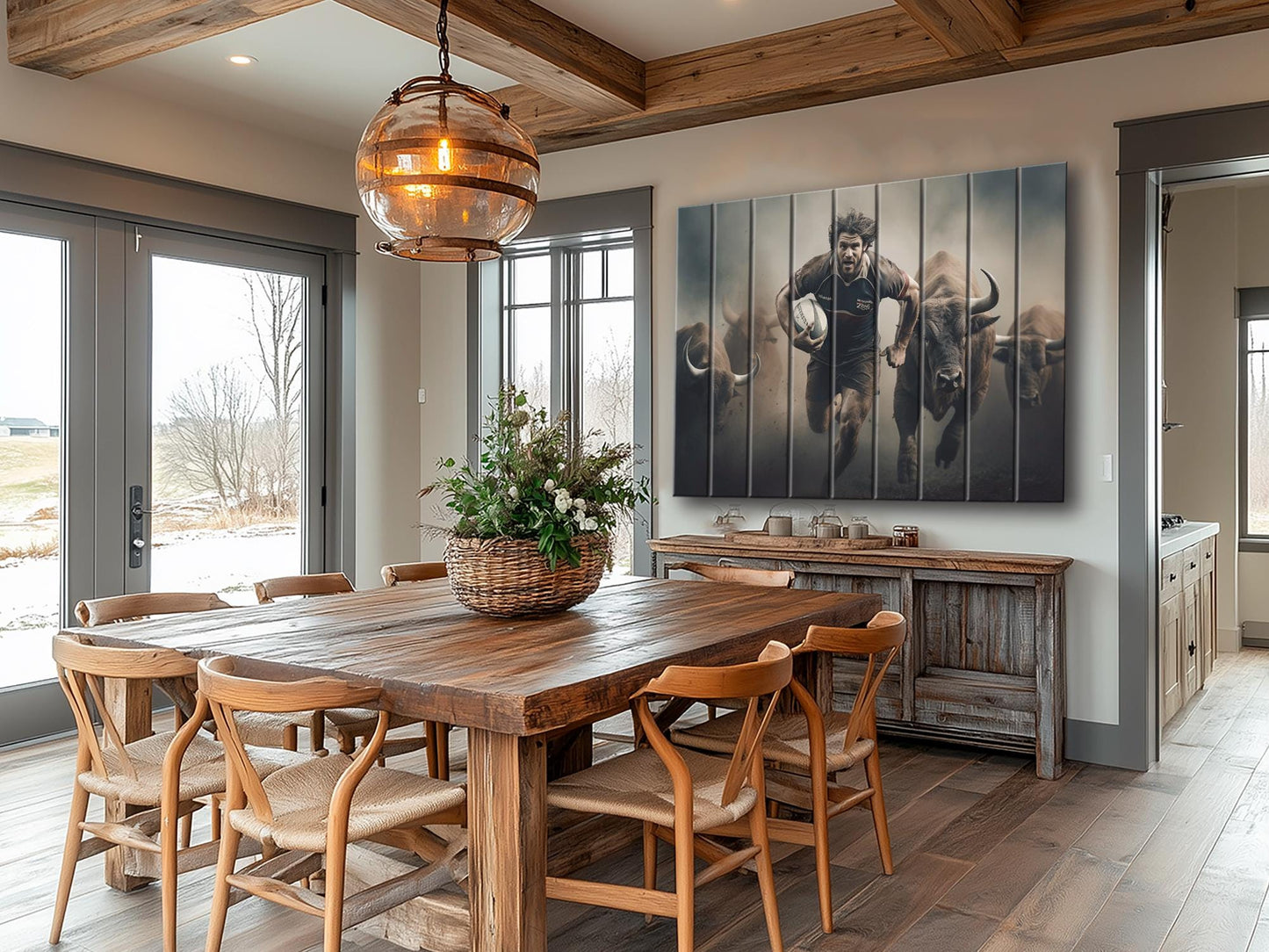 Rugby Wall Art – Abstract Rugby Painting on Natural Wood | Rustic & Modern Decor