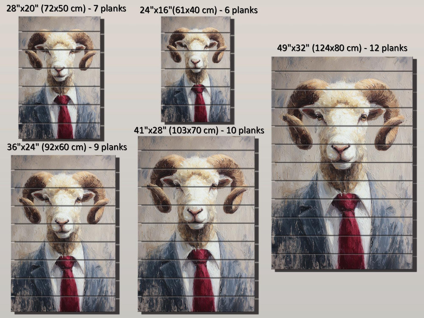 Ram Tie Wood Print – Rustic Animal Wall Art on Natural Wood Panel Decor
