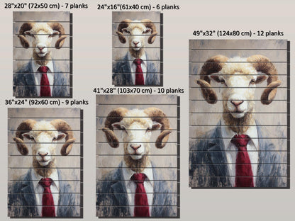 Ram Tie Wood Print – Rustic Animal Wall Art on Natural Wood Panel Decor