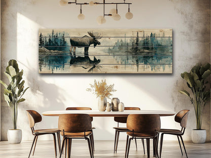 Moose Wood Print - Rustic Hunting Art | Vintage Forest Print on Wood Planks