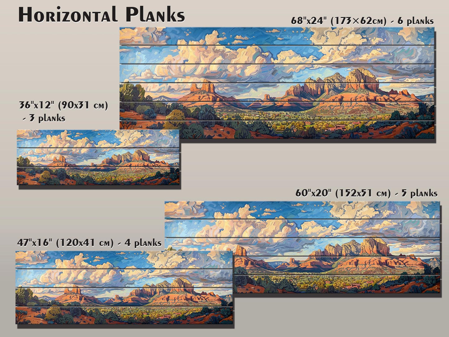 Sedona Wood Wall Art – Rustic Wood Plank Art | Arizona Wall Decor Print