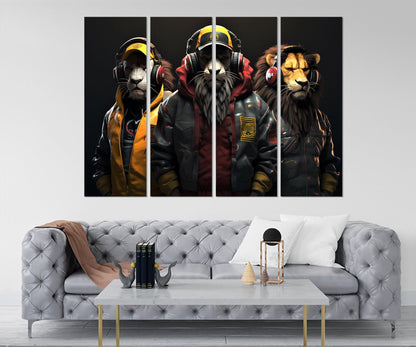 Lions Canvas Print - Rock Club Wall Decor | Leather Jacket Art, Ready To Hang