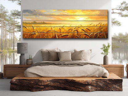 Wood Wall Art – Rustic Farmhouse Wall Art | Golden Wheat Field Print on Wood