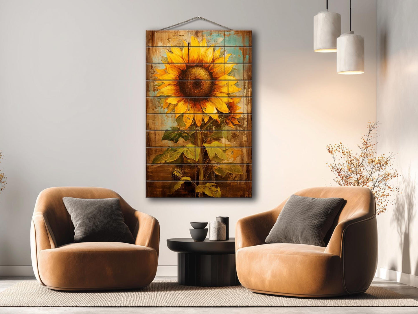 Sunflower Wood Art | Handcrafted Rustic Wall Decor with Unique Wood Grain Print