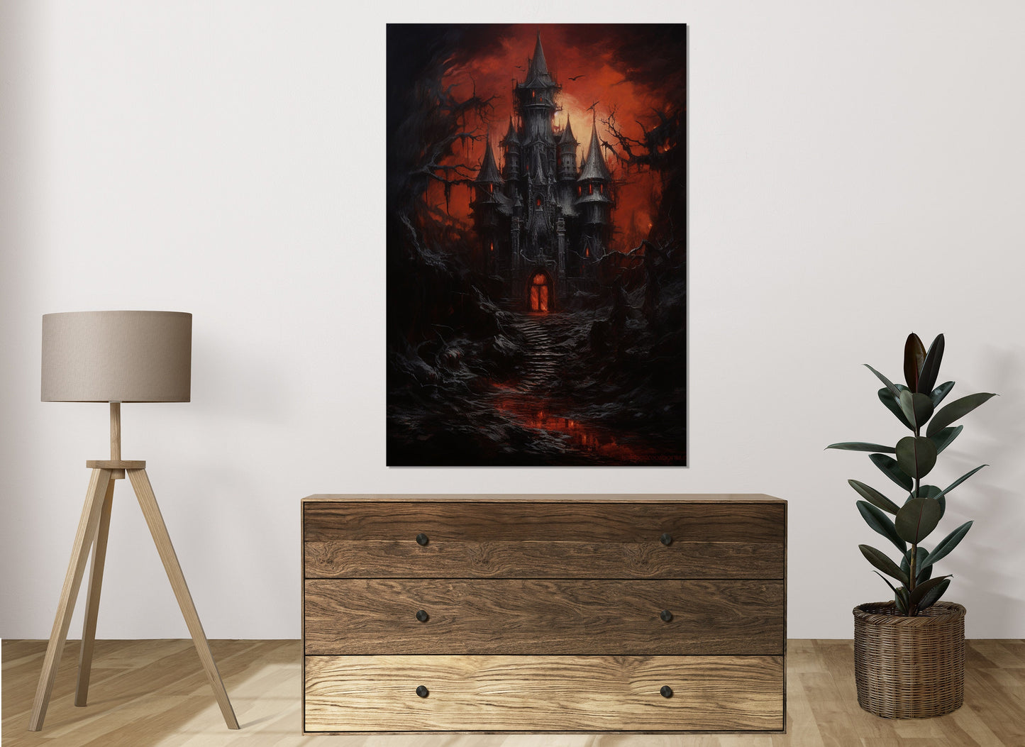Gothic Canvas Print – Dracula Castle Art Framed Canvas with Floating Frame