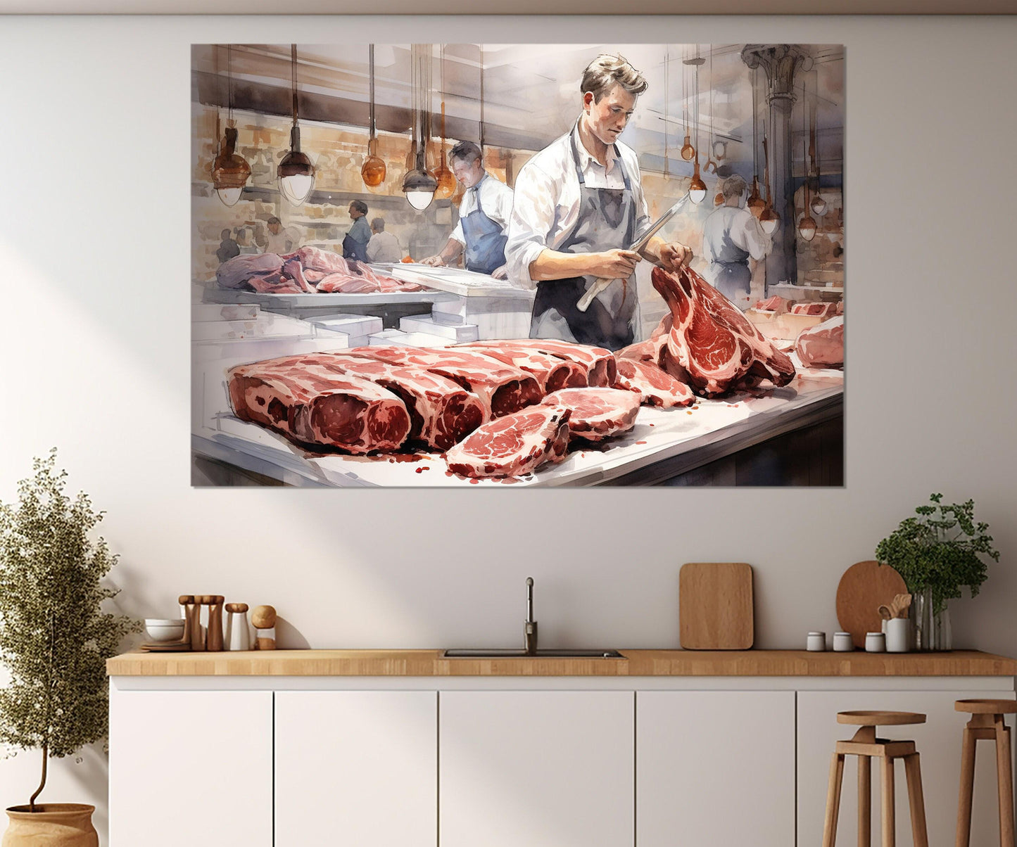 Butcher Shop Wall Decor - Framed Butcher Canvas Print | Kitchen Wall Art