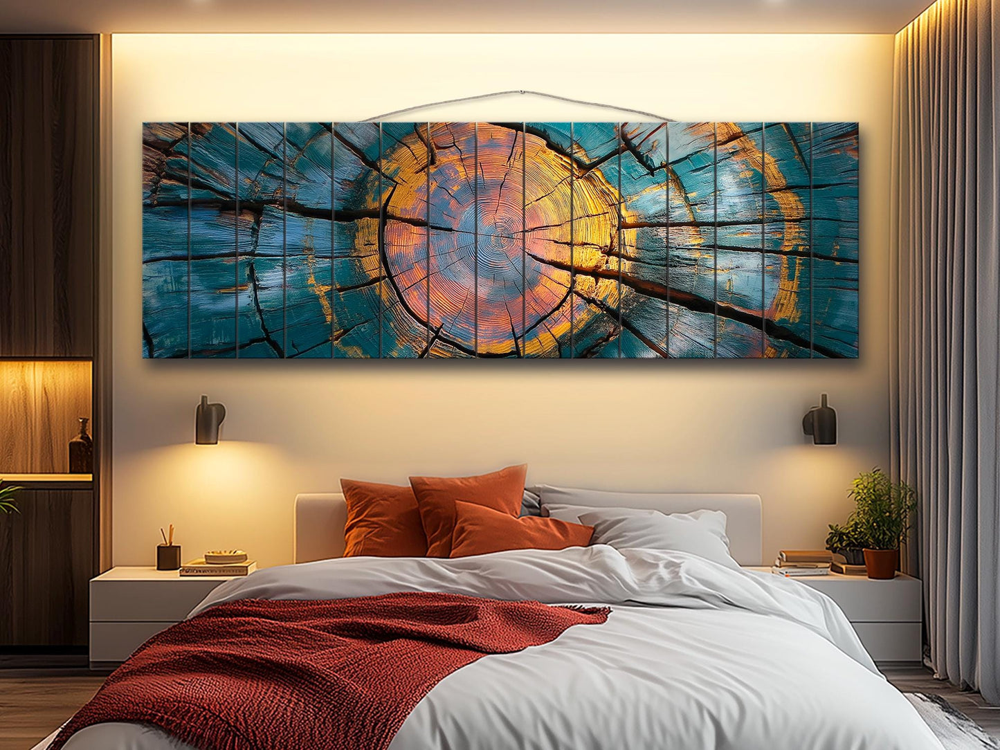 Rustic Wood Wall Art - Abstract Tree Rings Print on Natural Wood, Modern Wall Decor, Wood in Interior, Wood Texture Painting, Wooden Decor