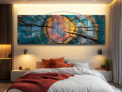 Rustic Wood Wall Art - Abstract Tree Rings Print on Natural Wood, Modern Wall Decor, Wood in Interior, Wood Texture Painting, Wooden Decor