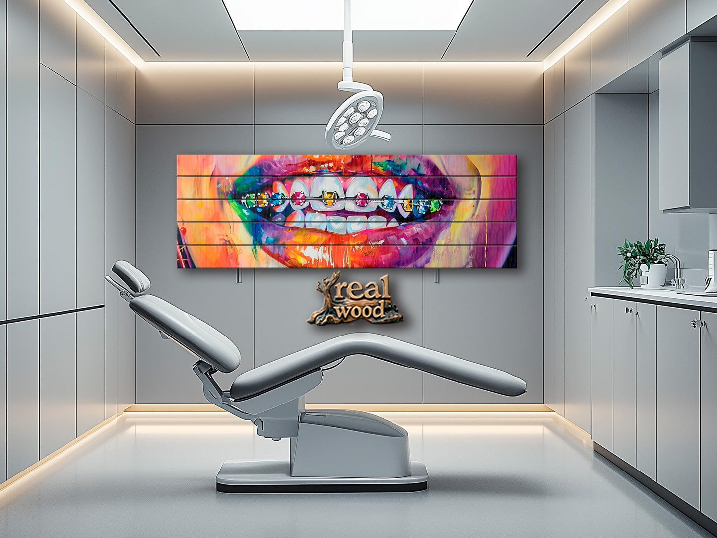 Wood Wall Art – Abstract Braces Painting | Orthodontist Wall Decor on Wood