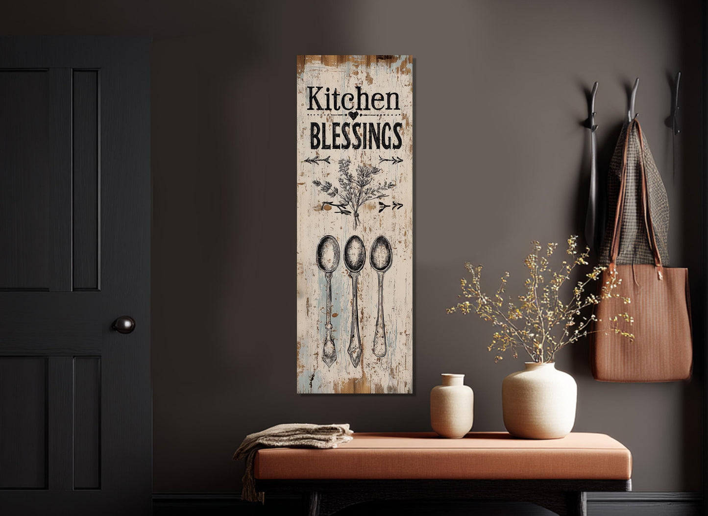 Kitchen Blessings Canvas Print - Rustic Kitchen Sign | Framed & Ready to Hang