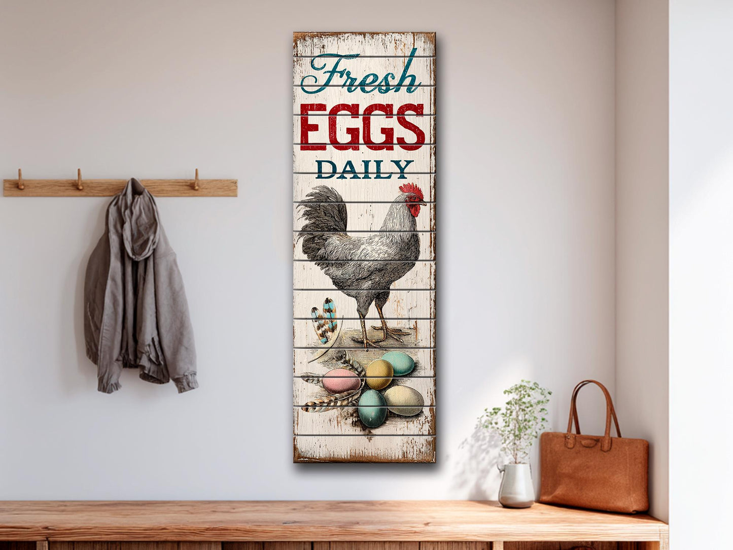 Fresh Eggs Wood Sign – Rustic Kitchen Decor With Distressed Wood Wall Art