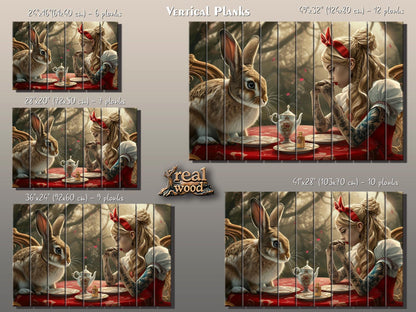 Alice in Wonderland Print – Abstract Wood Wall Art on Natural Plank Decor