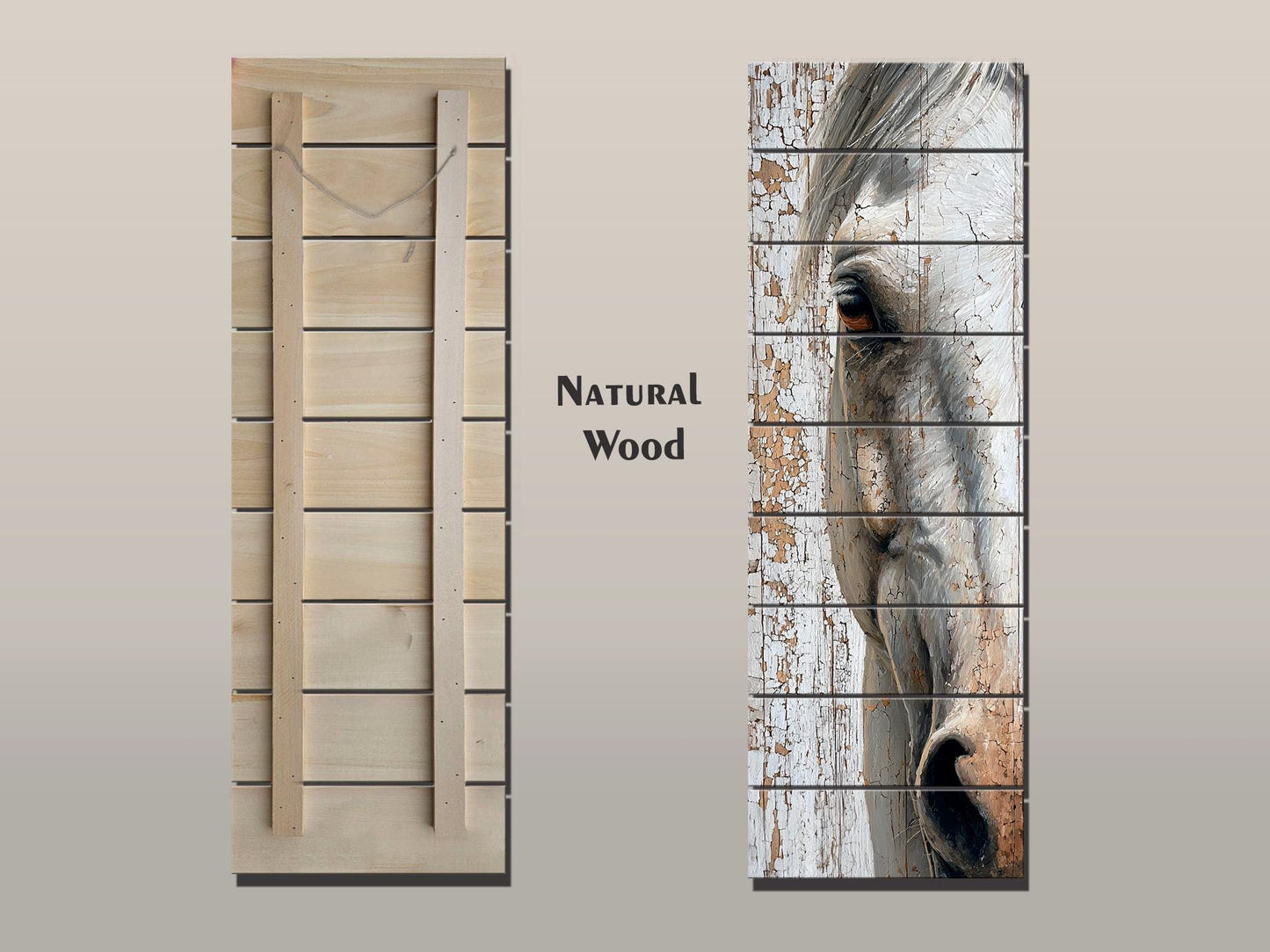 Rustic Wood Wall Art – Horse Portrait Print on Textured Wood Panel for Cozy Farmhouse Decor