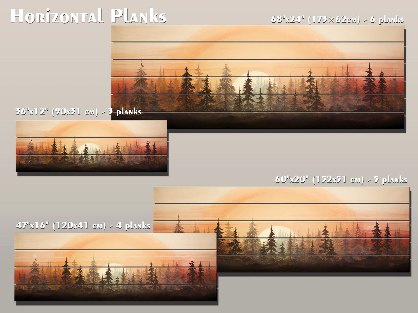 Retro Forest Print on Natural Wood – Vintage Nature Wall Art