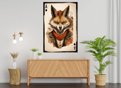 Ace of Spades Canvas – Fox Playing Card Art | Framed Canvas Print Ready to Hang