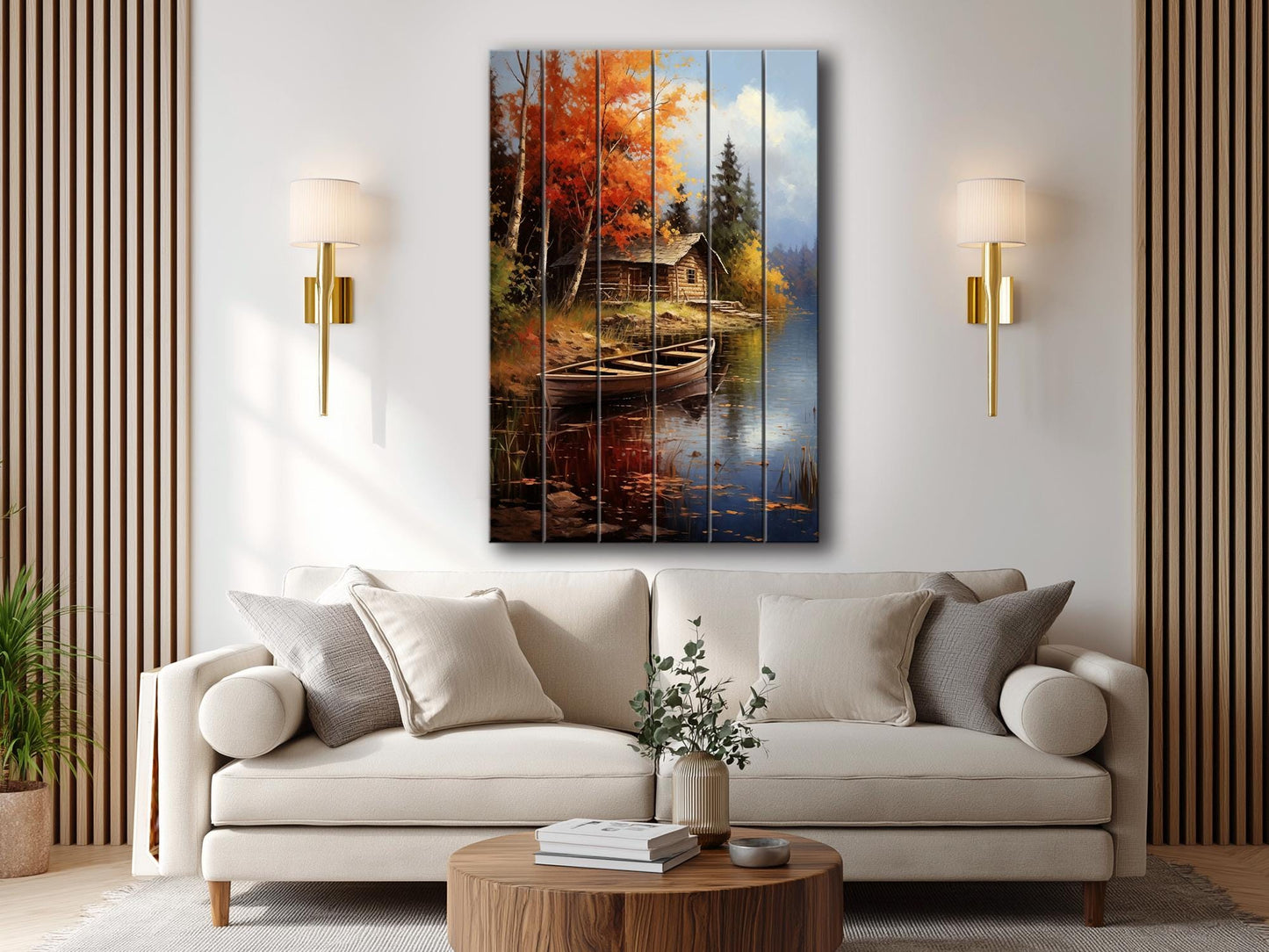 Rustic Cabin Wall Art – Autumn Landscape Print on Wood | Farmhouse Wall Decor