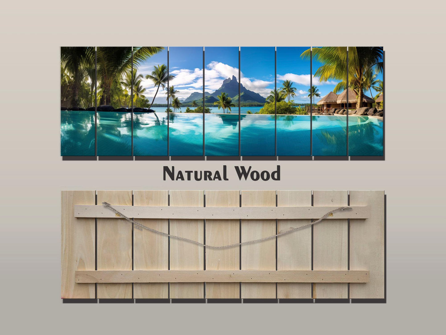 Tropical Wood Wall Art | Bora Bora Painting on UV Printed Natural Wood Plank Art