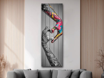 Tattooed Hands Print – Modern Love Art on Wood | Unique Tattoo Wall Decor