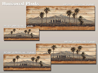 Los Angeles Wood Art - Rustic Wood Print With Palm Trees & Mountains | Farmhouse Wall Decor
