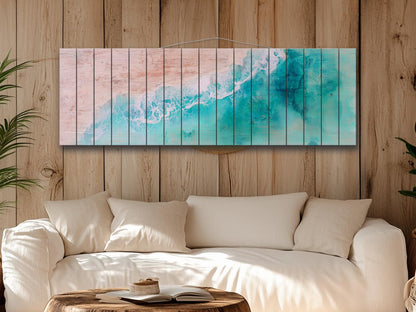 Nautical Wood Wall Art - Abstract Aerial View of a Beach and Rolling Waves Printed on Wood, Beach Wall Art, Soft Tones Beach Painting