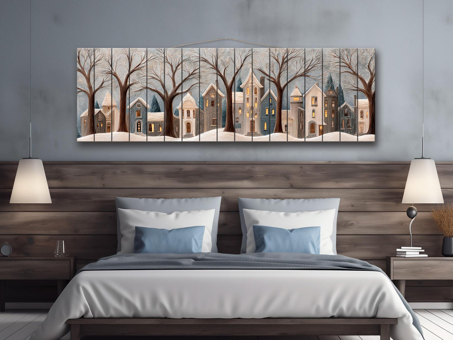 Winter Village Wood Art - Rustic Wood Decor | Seasonal Wooden Wall Art