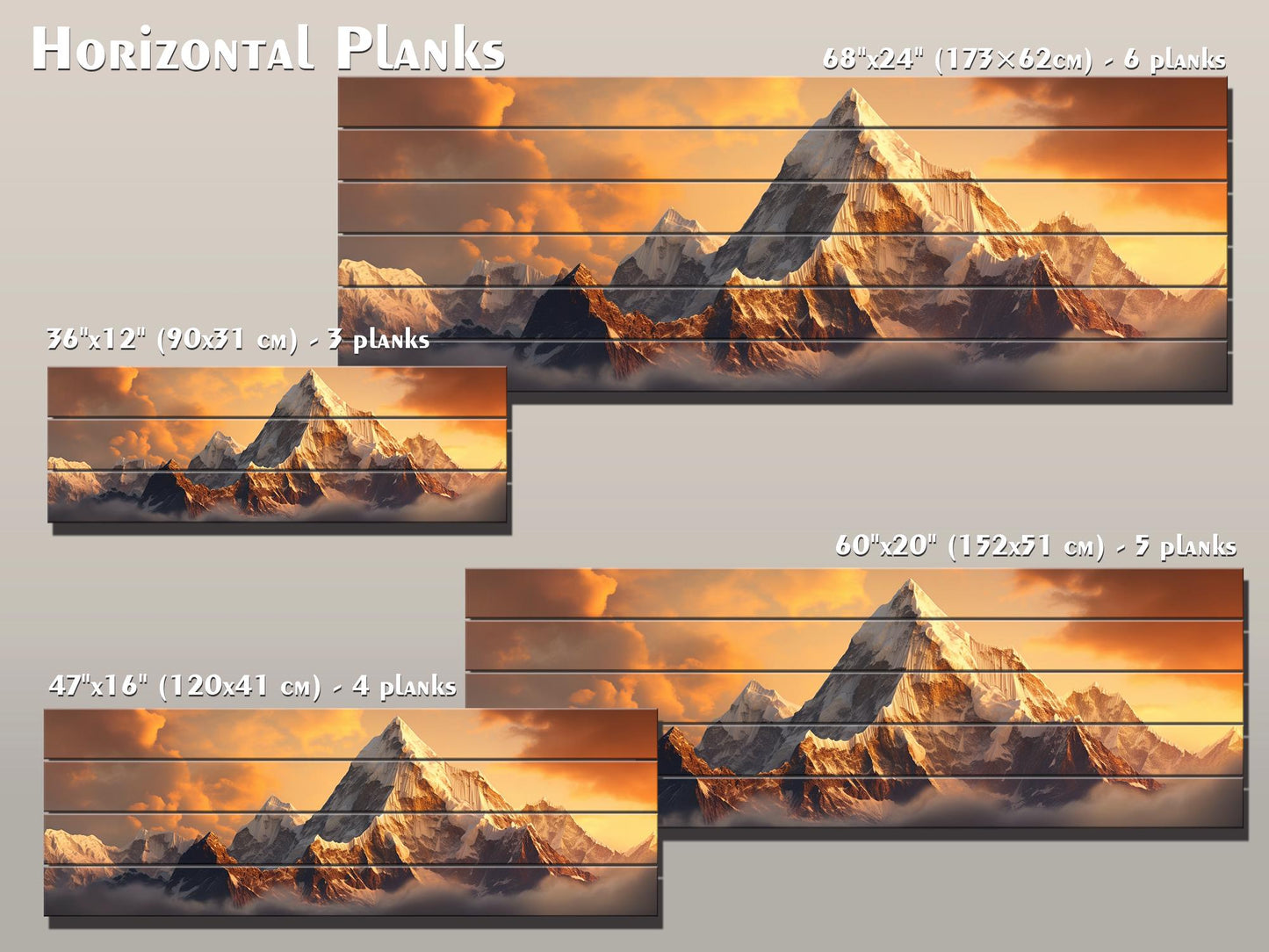 Everest Sunset Painting - Rustic Wood Wall Art With Warm Wood Texture