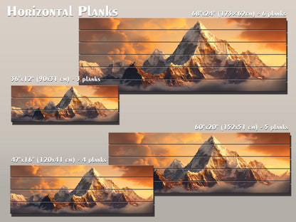 Everest Sunset Painting - Rustic Wood Wall Art With Warm Wood Texture