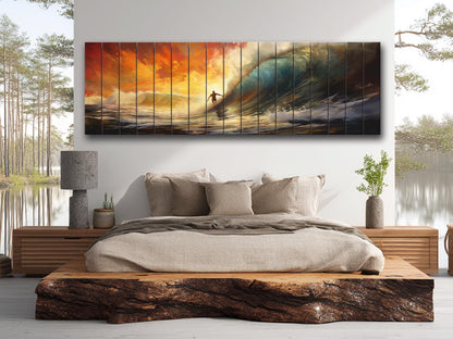 Abstract Surfing Wood Art - Natural Wood Wall Art | Ready to Hang Print