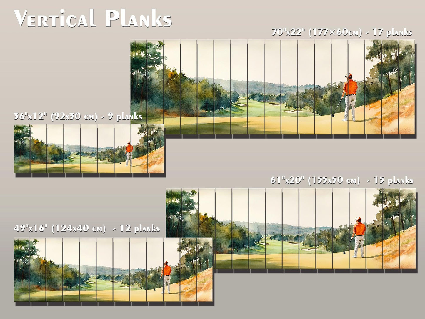 Golf Player Wall Art – Abstract Sports Painting on Natural Wood Print