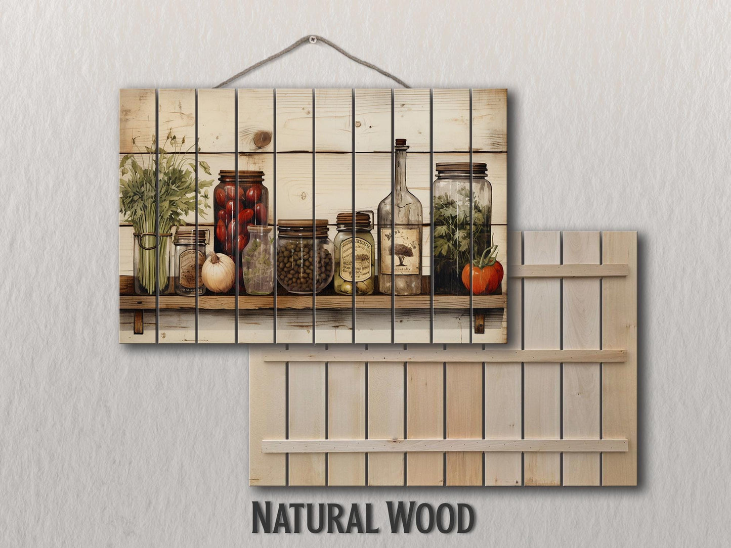 Rustic Kitchen Wall Art – Spices and Herbs Printed Wood Plank Decor