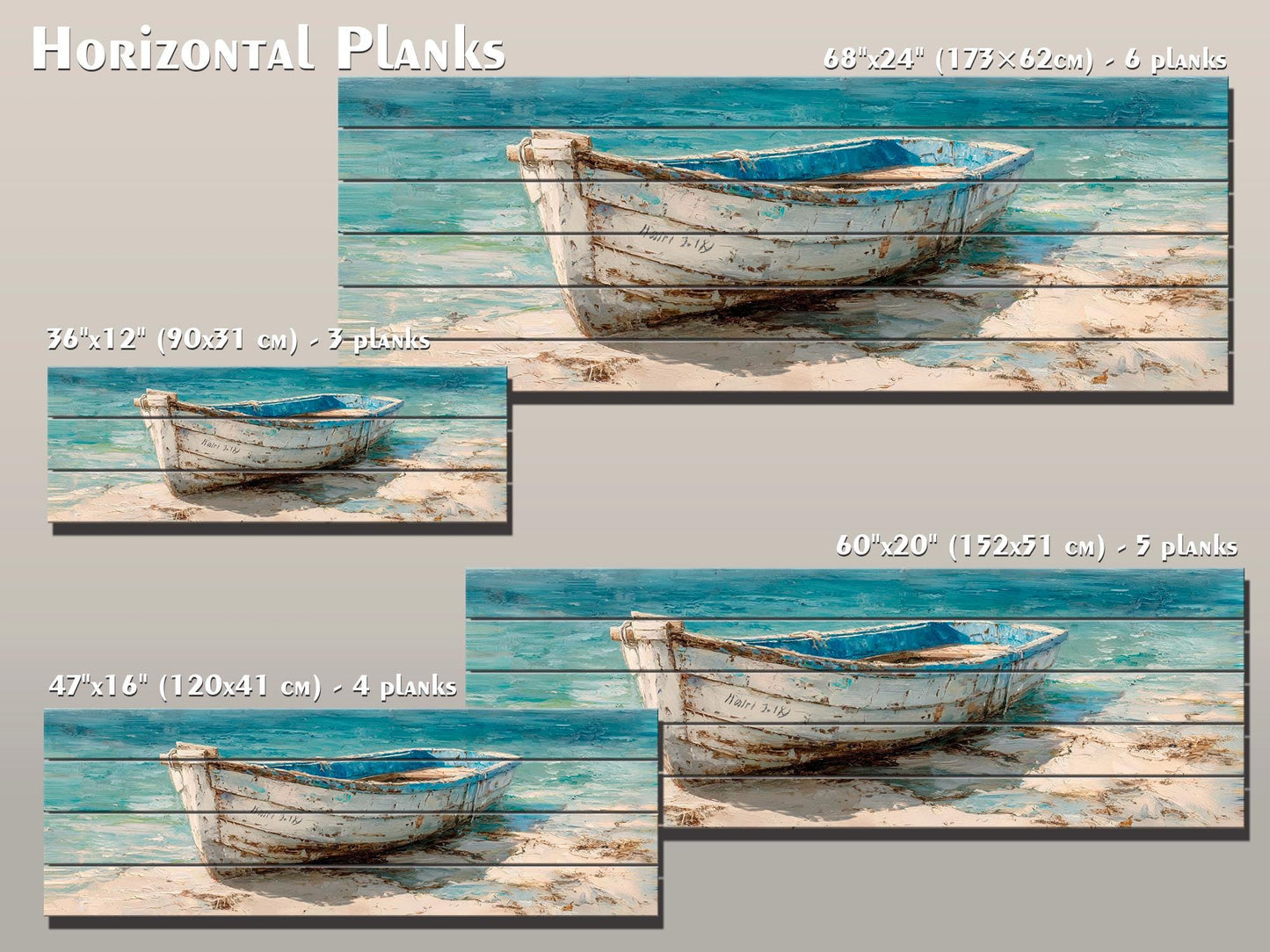 Rowboat Print Wood - Coastal Wall Art | Rustic Seaside Decor On Light Wood