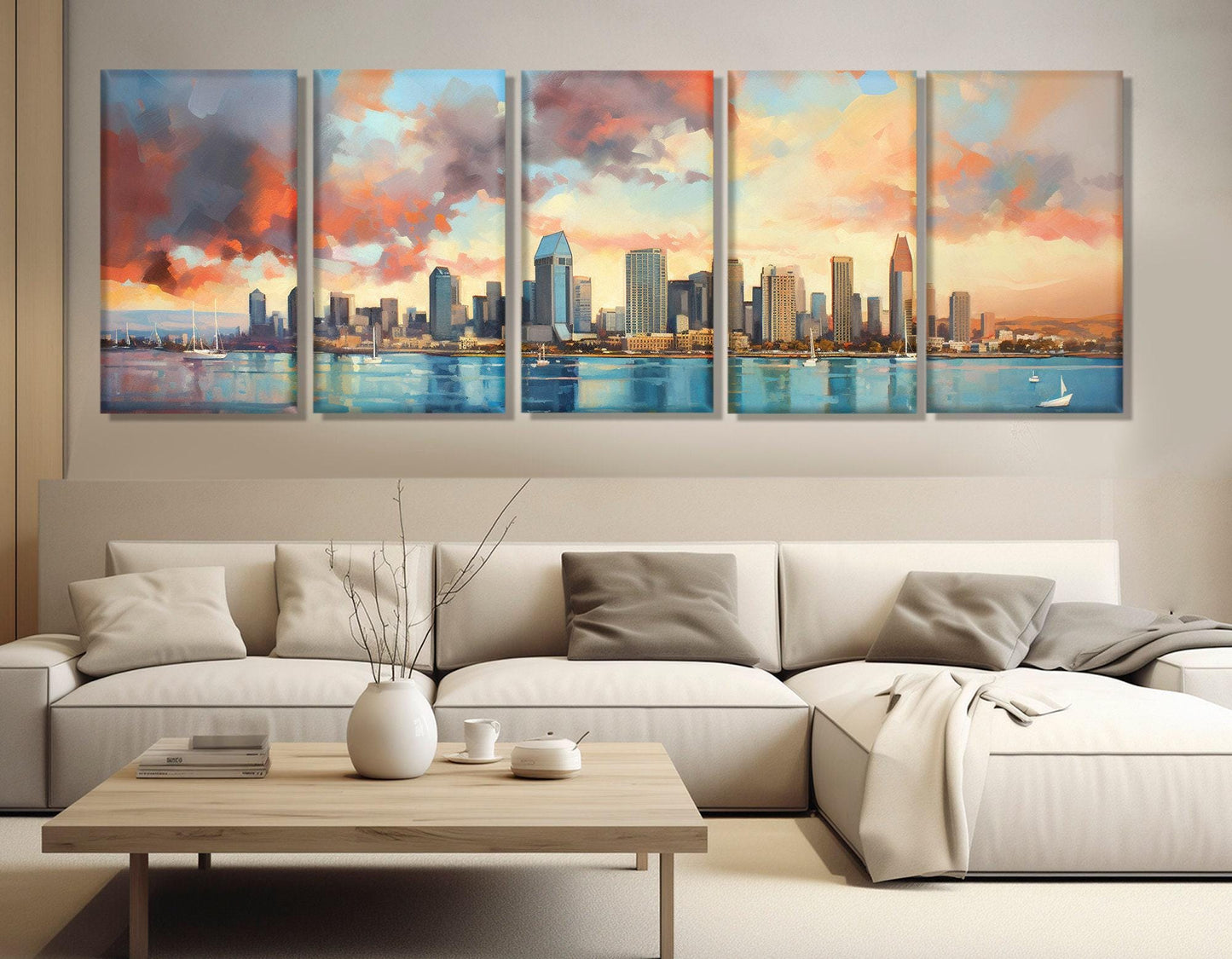 San Diego Canvas Print - Abstract City Skyline | Framed Multi Panel Wall Art